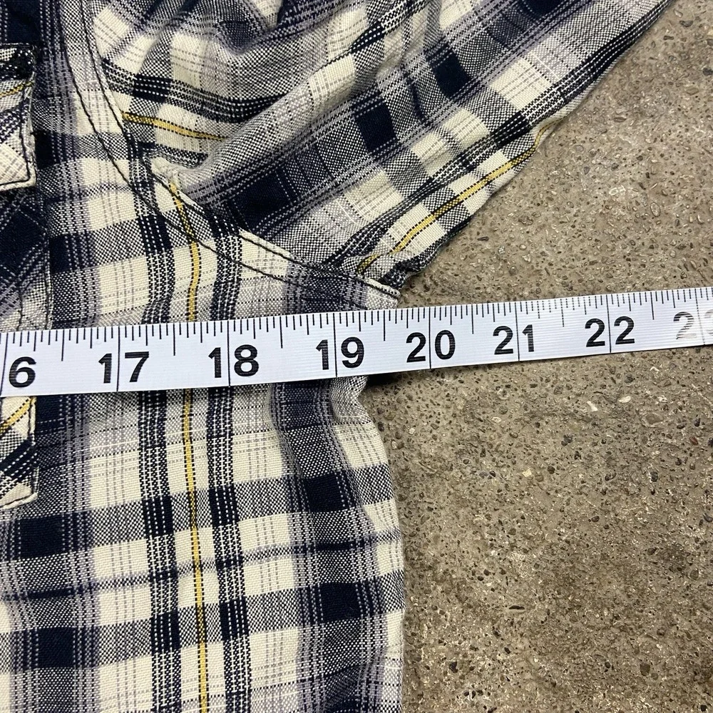 Mountain Khakis Pearl Snap Shirt Size Small Blue Yellow Plaid Long Sleeve Hiking